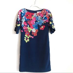 LOFT colorful floral navy blue shift dress small